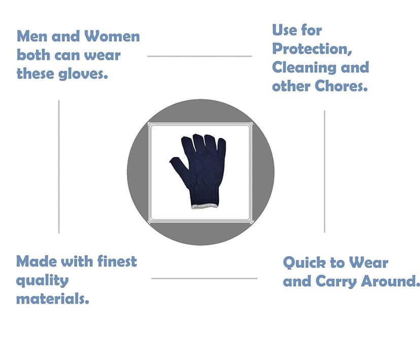 Solance Unisex Reusable Washable Knitted Cotton Safety Hand Gloves Free Size (Pack of 12) Navy Blue view 7