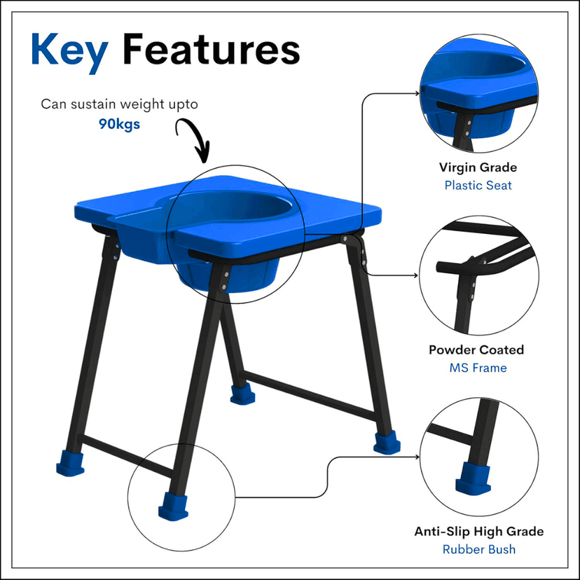 MS Commode Stool Support 90kg Blue | Portable Chair for Camping and Hiking view 2