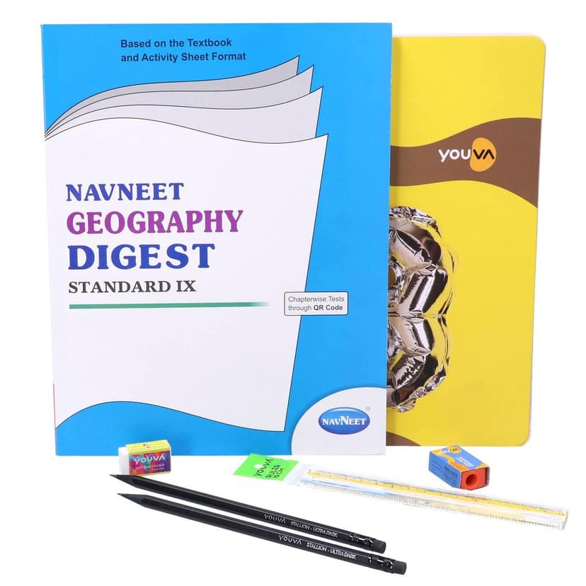 Navneet Youva Happiness Combo Geography Study Kit 2 (1 Digest + 3 Subject Book + 2 Pencils + Sharpner + Eraser + Scale), (23909)