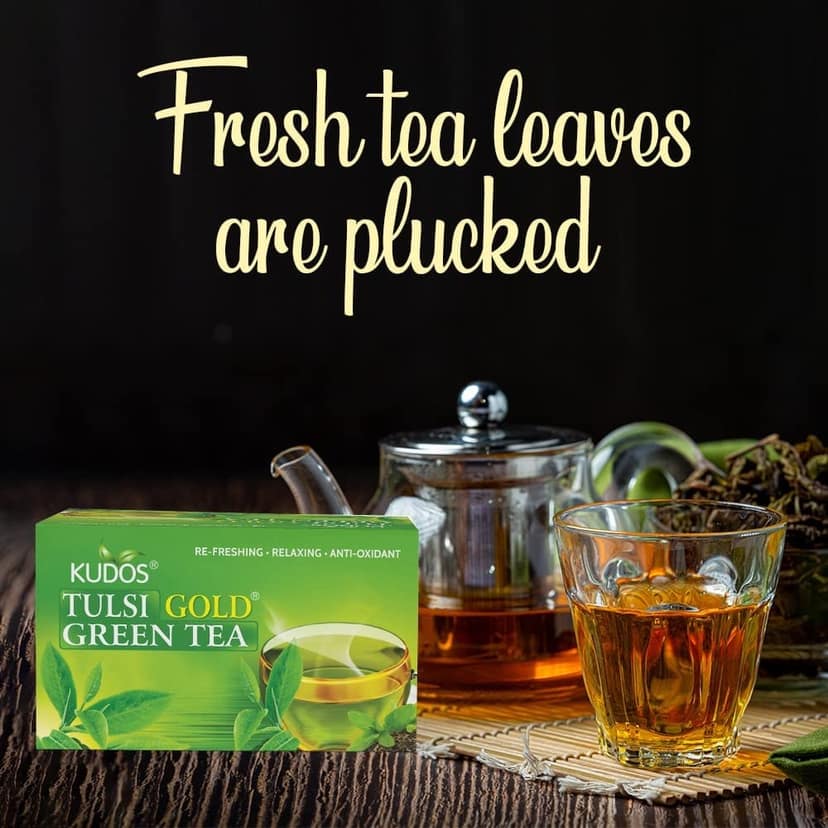 Kudos TULSI GOLD GREEN Refreshing ,Relaxing ,Anti Oxidant Tea :Helps Boost Immunity,Loose Weight,Burn Fat, Zero Calorie Tulsi Tea (Pack of 2) view 5