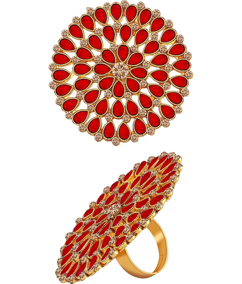 Round Gold Tone Adjustable Traditional Finger Ring For Women And Girl view 2