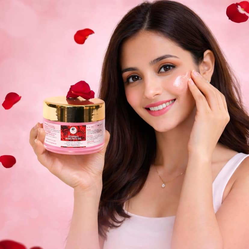 Veora Organics Vitamin E Rose Face Gel | Hydrating & Anti Ageing Gel with Pure Rose Extract | Deep Nourishing Moisturizer for Skin Brightening, Wrinkle Care & Glow | Lightweight Face Gel | 100g view 6