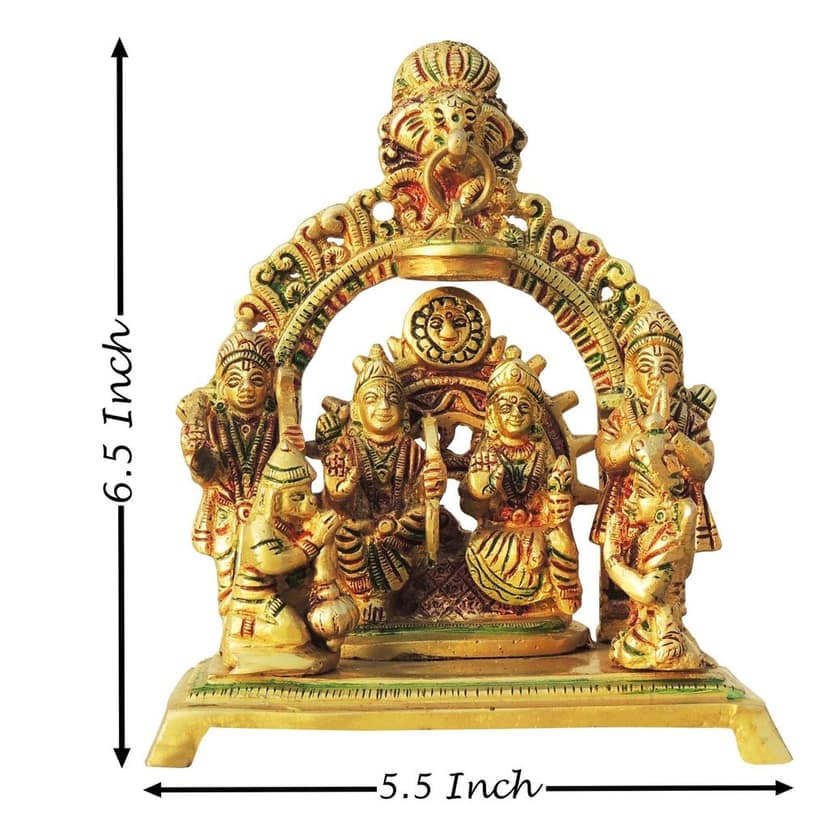 Brass Ram Parivar / Ram Darbar Idol Statue | Traditional Hindu God Murti, Height : 6.5 Inch (BSMAS131 H) view 2