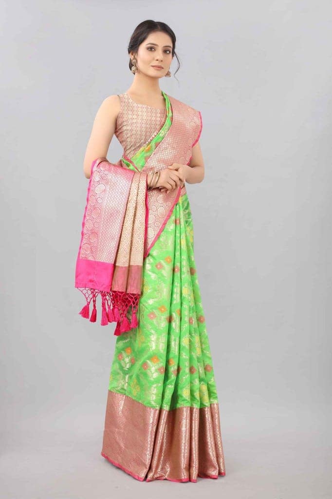 Light Green Zari Woven Ikat Saree