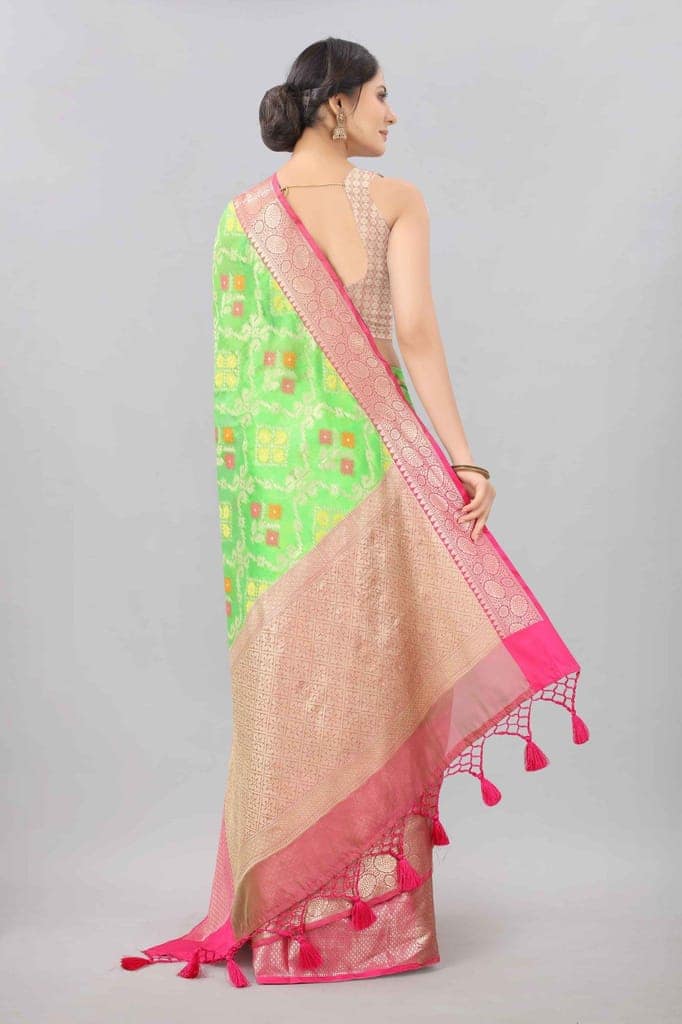 Light Green Zari Woven Ikat Saree view 3