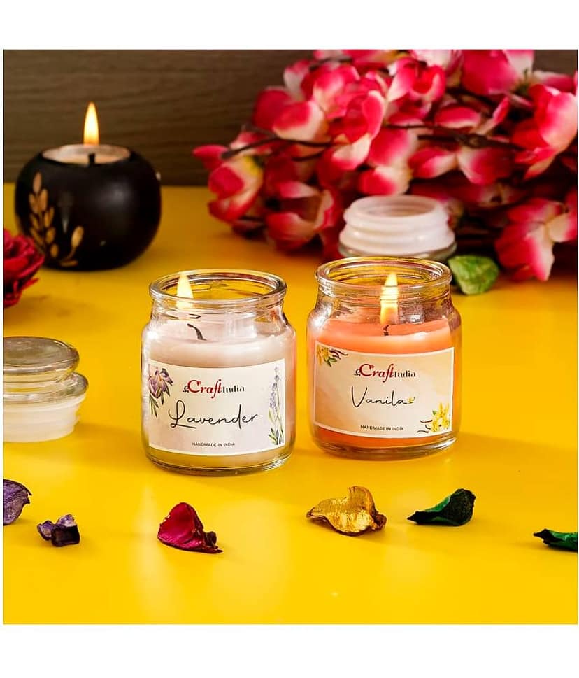 eCraftIndia Set of 2 Lavender and Vanilla Scented Jar Candle view 2