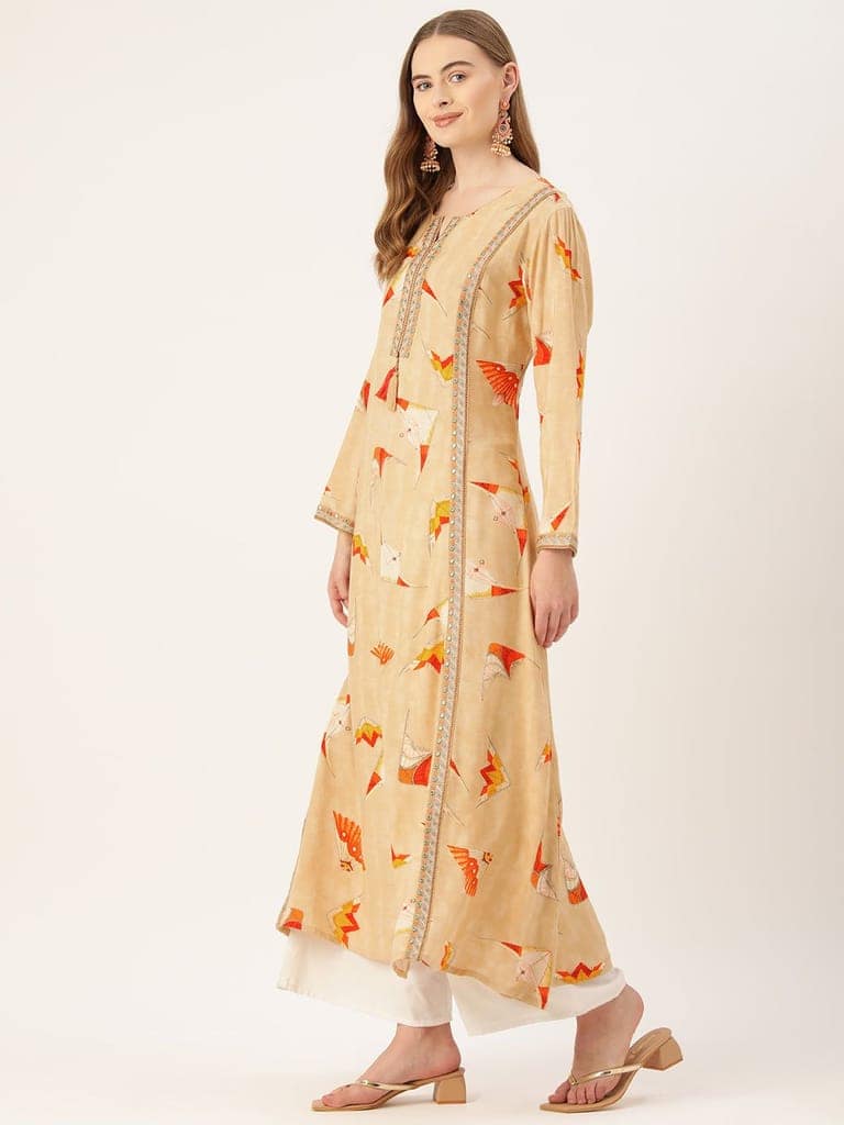 Women Quirky Printed Thread Work Kurta view 2
