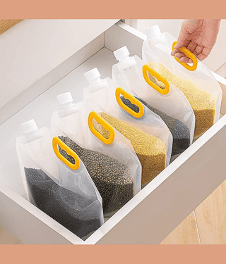 Reusable Moisture-Proof Airtight Food Storage Pouches – Space Saving Plastic Containers for Grains, Snacks, Coffee, Sugar, Tea (Pack of 5)