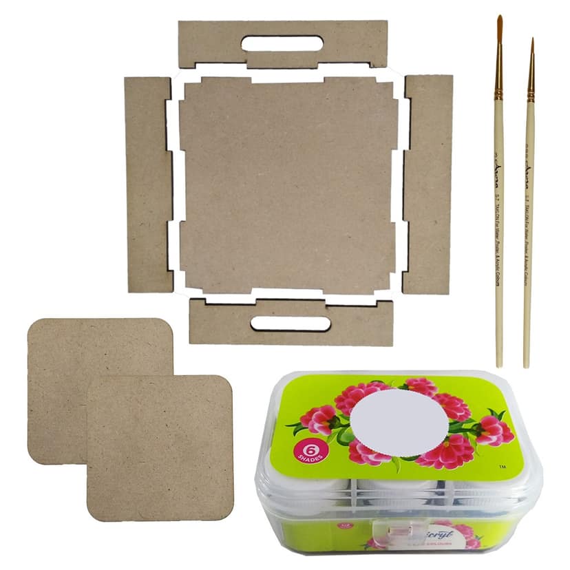 Gond Art on MDF Tray with square Tea coasters DIY Kit by Penkraft view 2