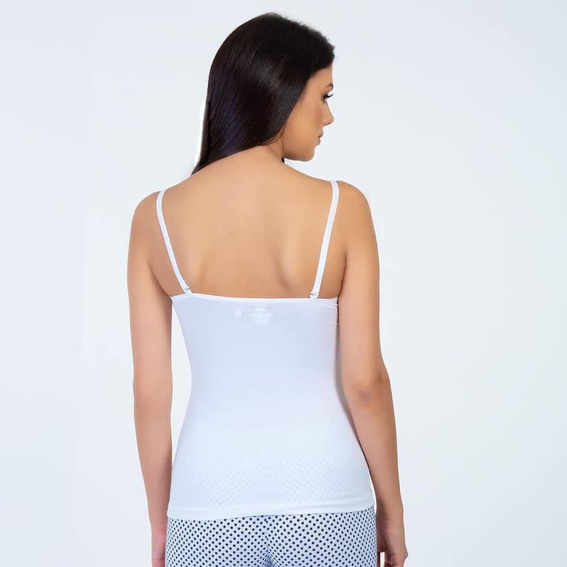 Women's Molded Cotton Camisole Girls Sweetheart Neck Slip with Adjustable Strap/Ladies Stylish Casual Cami Tank Top White view 3