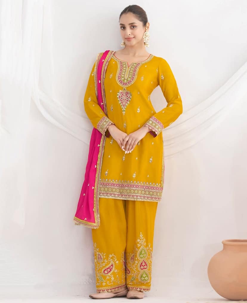 Latest Pink Farshi Suit Set for Women with Contrast Dupatta Ethnic Wear