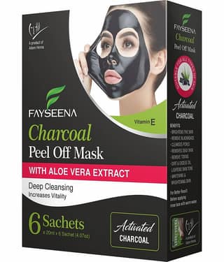 Fayseena Charcoal Peel Off Mask, Aloe Vera Extract, Deep Cleansing - 20ml (Pack of 6)