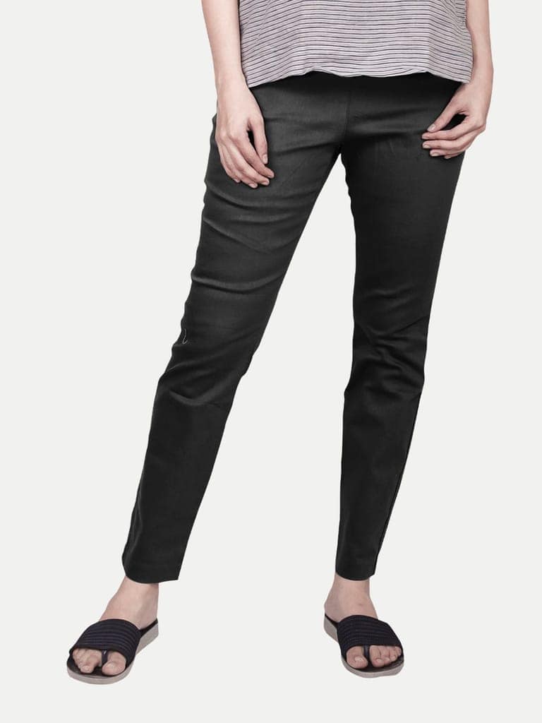 Women Black Woven Leggings view 2
