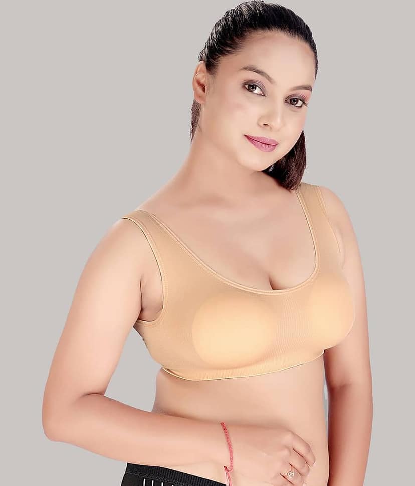 haya fashion Polyester Women's Everyday Bra ( Beige ) HAYA Polyester Non Padded Women's Cami Air bra view 2
