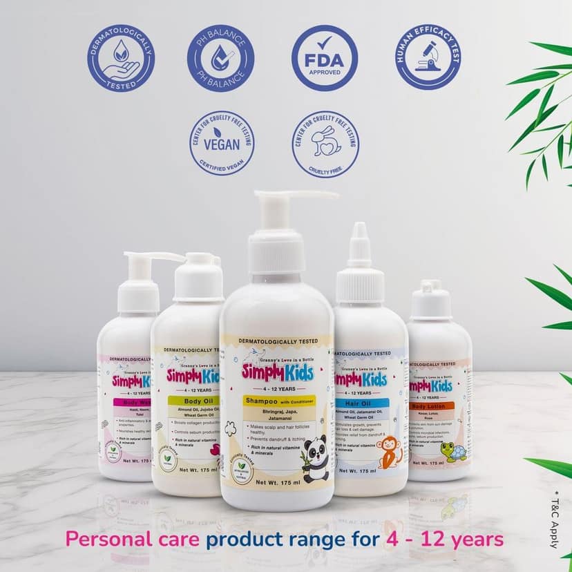 Simply Kids 2 in 1 Shampoo & Conditioner for 4-12 Years | Softens, Strengthens & Detangles | Natural Ingredients, No Harmful Chemicals | Tear-Free, Gentle Formula | Safe for All Hair Types | 175ml view 6