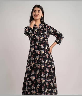MAUKA - Black Rayon Women's Front Slit Kurti ( Pack of 1 )