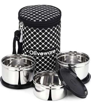 Oliveware Savor Stainless Steel Lunch Box 3 - Container ( Pack of 1 )