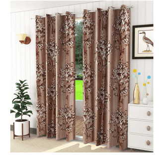 ELOHIM Eyelet Polyester Door Curtain (7 feet x 4 feet, Brown) -Pack of 2