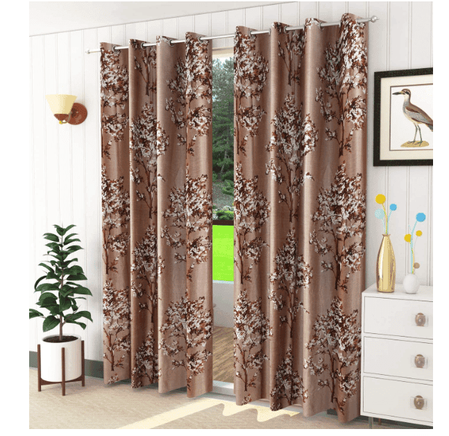 ELOHIM Eyelet Polyester Door Curtain (7 feet x 4 feet, Brown) -Pack of 2