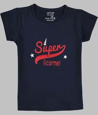 CATCUB Pack of 1 Girls 100% Cotton T-Shirt ( Navy Blue )