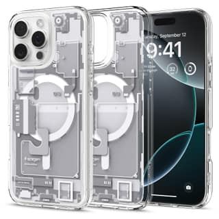 Spigen Ultra Hybrid MagFit Back Cover Case for iPhone 16 Pro Max, MagSafe Compatible, Air Cushion Technology - Polycarbonate + TPU | Zero One White Spigen Ultra Hybrid MagFit Back Cover Case for iPhone 16 Pro Max, MagSafe Compatible, Air Cushion Technolo