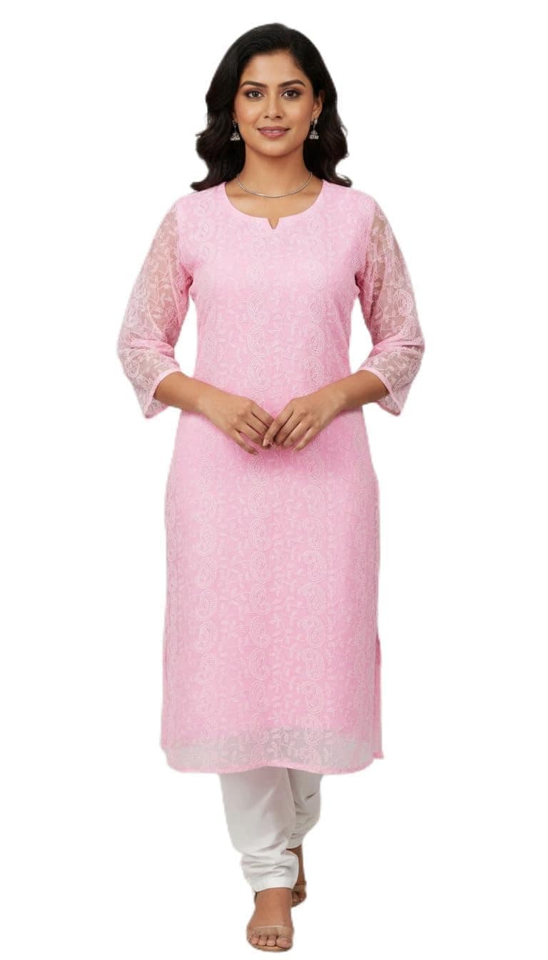 Mom and Me Women's Straight Chikankari Kurta/Kurti, Georgette Fabric, Latest Summer Stylish Wear (XX-Large, Pink)