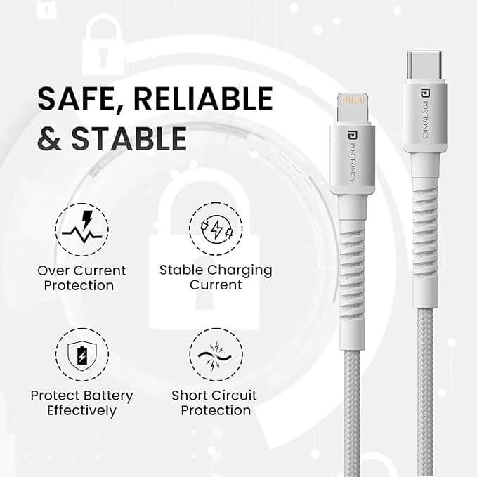 Portronics Konnect X Type C to 8-Pin 27W Fast Charging Cable, Premium TPE Material, Support to All Lightning Devices 1M Length view 2