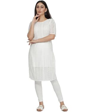 NUEVOSDAMAS - White Cotton Women's Straight Kurti ( Pack of 1 )