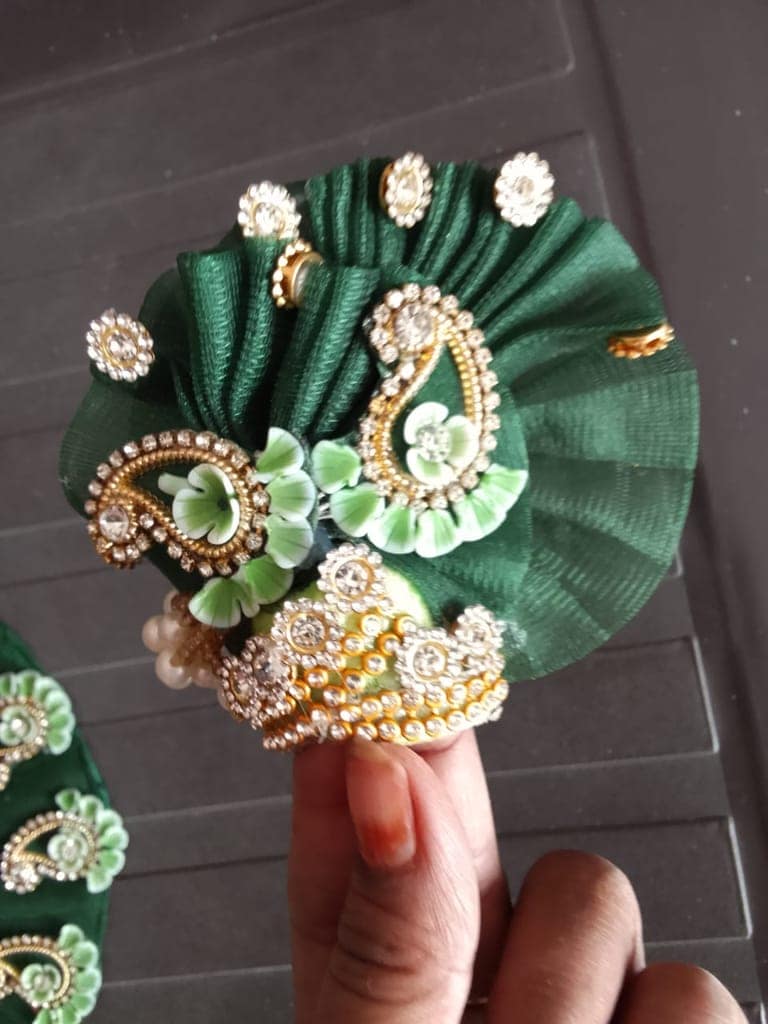 DHRUVINSRI Pooja Article,laddu Gopal Heavy beautiful GREEN FLORAL Stone Studded Gawn,Choli & PAGDI Set for SIZE:03, Divine,Religious,Traditional,Deity, Dress,Balgopal,Krishnaji, kanhaji,Thakurji-1 Set view 3