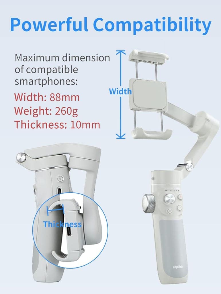 FEIYU TECH VB 4SE Gimbal Stabilizer for Smartphone,Foldable Phone for Video Recording,Gesture Control,Fit iPhone &Android,One-Key Vertical Shot for YouTube,Tiktok,Vlog,Live Stream,Max 0.69Lb,White view 2