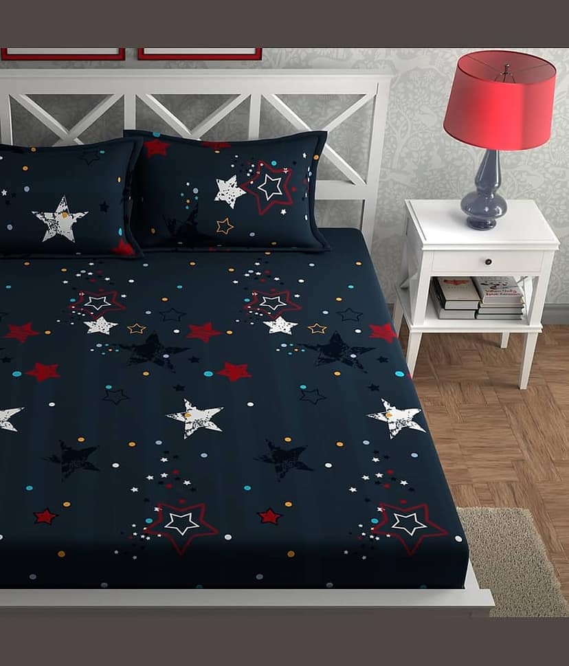 CG HOMES Microfibre Abstract Fitted Fitted bedsheet with 2 Pillow Covers ( Double Bed ) - Navy Blue view 2