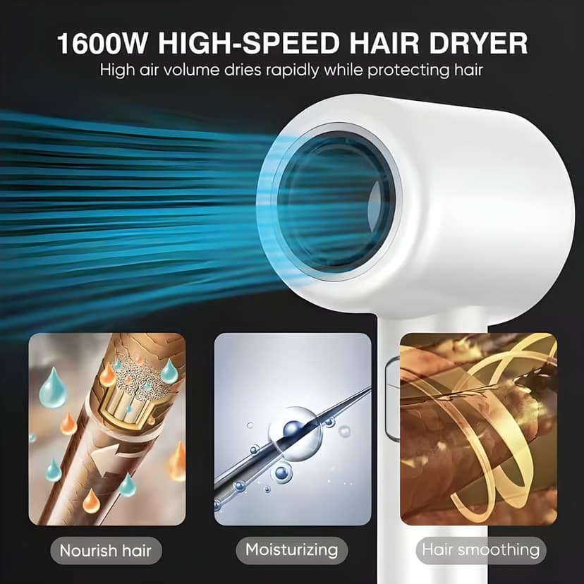 Yuva Pulse High-Speed Hair Dryer | 200M Negative Ions | Thermo-Control | Fast Drying | Magnetic Nozzle | Lightweight Travel Blow Dryer for Women & Men | 110000 RPM | No Heat Damage (Light Blue) view 3