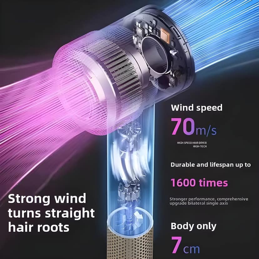 Yuva Pulse High-Speed Hair Dryer | 200M Negative Ions | Thermo-Control | Fast Drying | Magnetic Nozzle | Lightweight Travel Blow Dryer for Women & Men | 110000 RPM | No Heat Damage (Light Blue) view 4