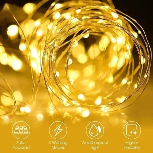SPARKWORLD 20 m Solar-Powered Warm White LED Copper Wire Fairy Lights IP65 Waterproof Outdoor String Lights with 8 Modes & Stake Mount | Colour: Solar Fairy view 2