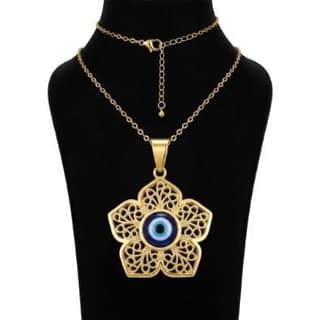 Floral Filigree Evil Eye Pendant Necklace | Gold-Tone Anti-Tarnish Imitation Jewellery