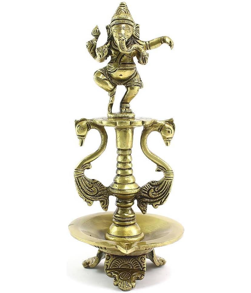 eCraftIndia Antique Gold-Toned Lord Ganesha Decorative Diya Showpiece view 2