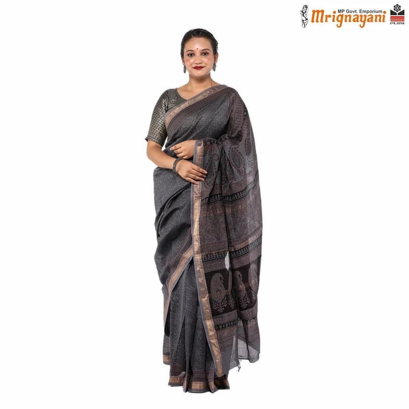 HANDLOOM MAHESHWARI SILK SAREE WITH BLOUSE (SKU - 3I0101170522, SAREEE-1063)