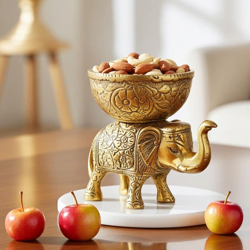 Aluminium Showpiece Elephant Bowl, Height : 4.5 Inch (ASMAS492 A) view 2
