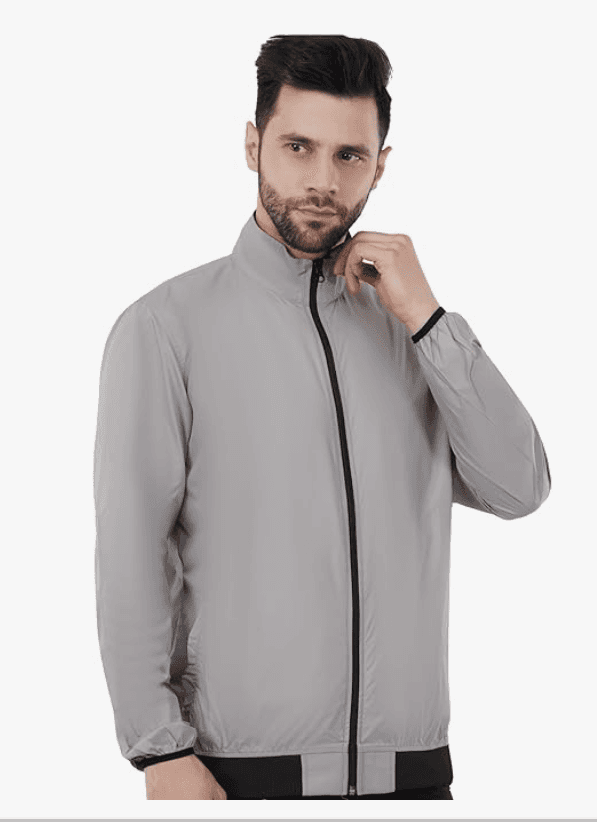 Just Junkies Polyester Men's Solid Grey Windcheater Lightweight Jacket for Bikers, Cycling, Trekking view 3