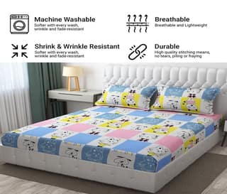 Soft and Breathable Cotton Bedsheet Set with Cute Animal Cartoon Print, Machine Washable and Wrinkle Resistant, Twin Size
