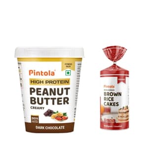 Pintola HIGH Protein Peanut Butter (Dark Chocolate) (Creamy, 1kg) & Pintola Organic Wholegrain Brown Rice Cakes All Natural, MULTIGRAIN (Pack of 1) | 9 Wholegrain