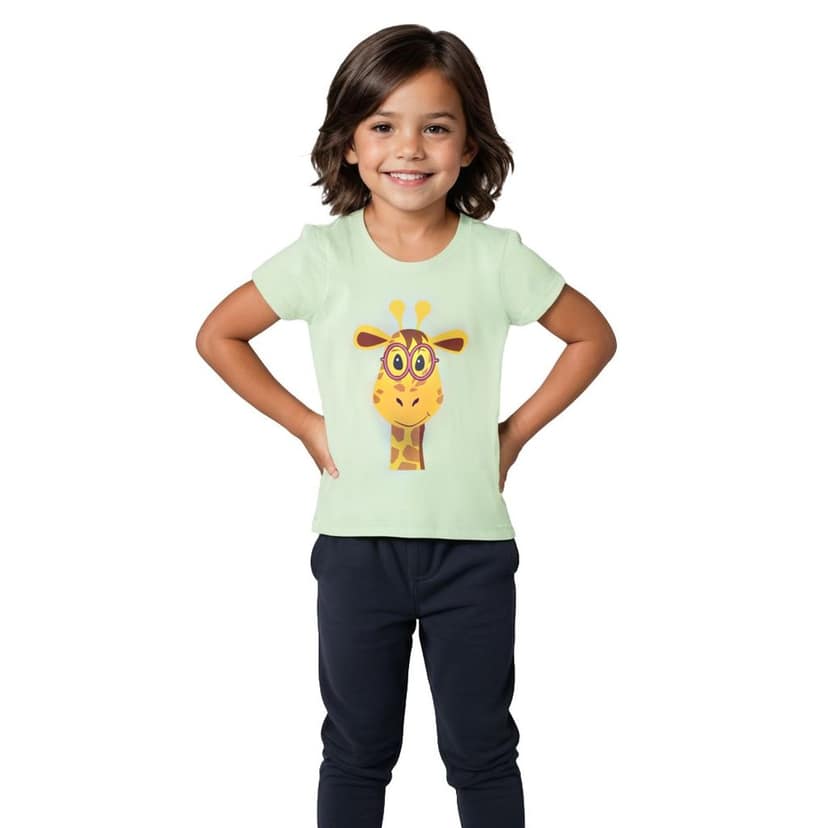 Girls T shirt Cotton Patina Green Giraffe