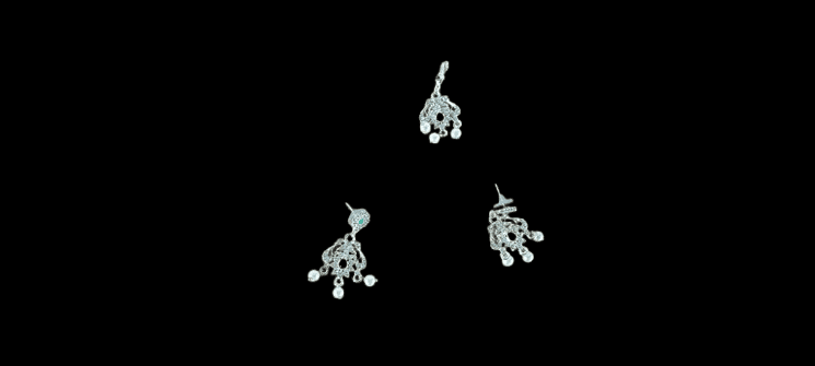 Pearl and Silver Kundan Necklace Set with Earrings view 3