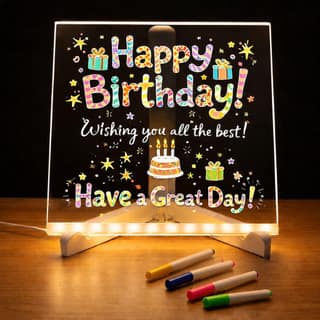 One94Store LED Acrylic Writing Board with Light & 4 Pens | 15x15 cm DIY 3D Rewritable Message Pad | Personalized Night Lamp & Display Board for Home, Office Desk, Kids & Gifts