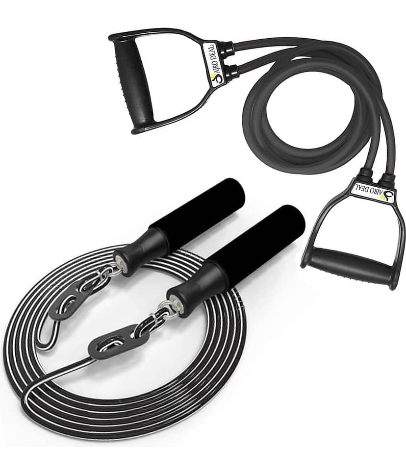 COMBO DOUBLE TONING TUBE AND FOAM SKIPPING ROPE for Belly Fat Loss & Resistance band for Gym Workout