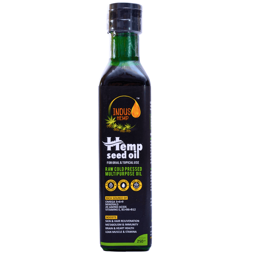 INDUS HEMP - Hemp Seed Oil | Raw Cold Pressed | Omegas 3, 6 & 9 | 100 ml | Amino Acids | Loaded with Antioxidants