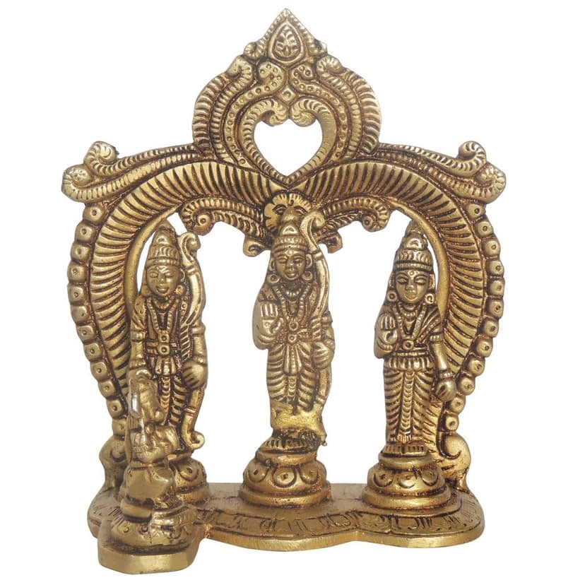 Brass Ram Darbar Statue | Antique Finish Ram Parivar Idol, Height : 5.5 Inch (BSMAS1394 E) view 2