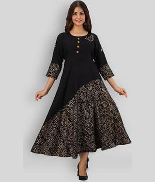 FABRR - Black Rayon Women's Flared Kurti ( Pack of 1 )
