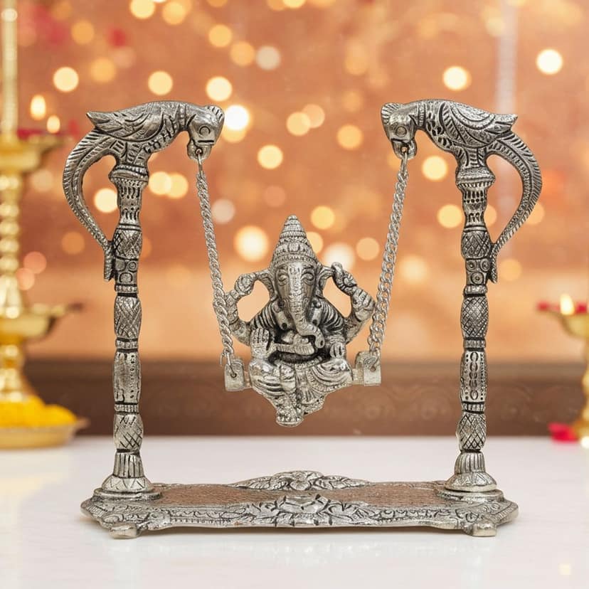 Aluminium Showpiece Ganesh Jhula Silver (ASMAS204 S)