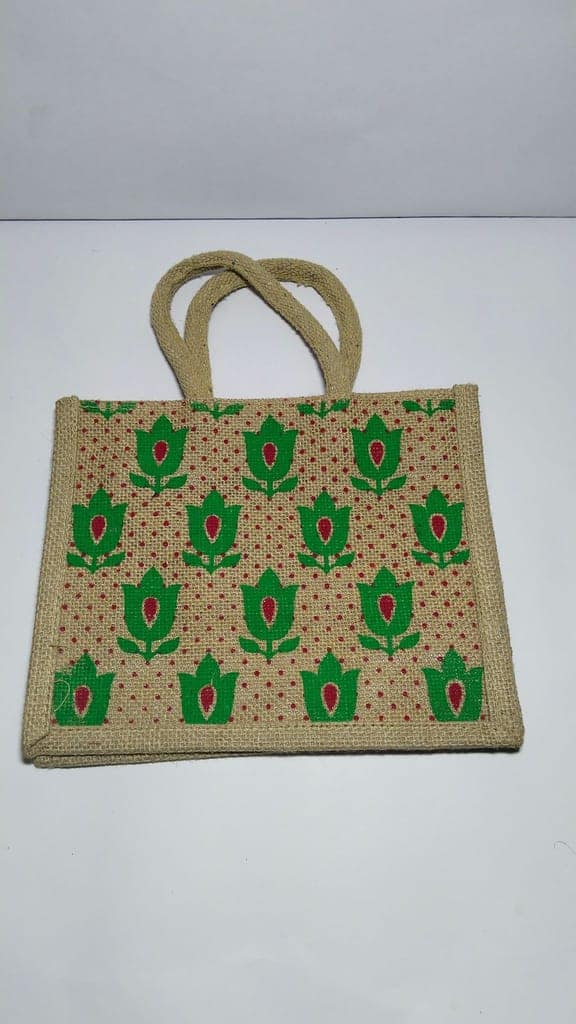 Handcrafted Jute Bag with Floral Prints
